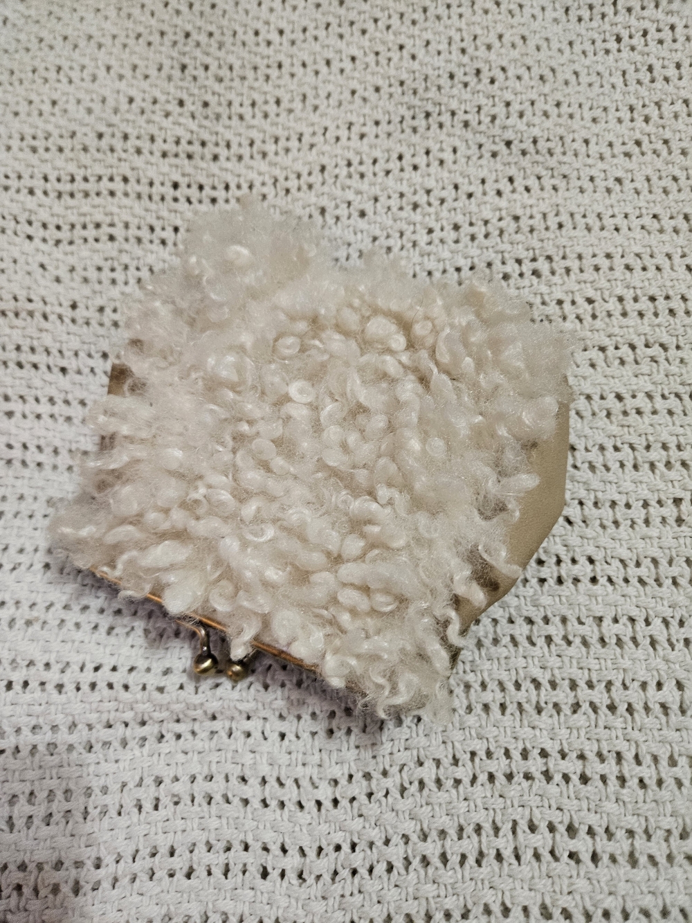 Cream Faux-Shearling Kiss-Lock Wristlet Cosmetic Pouch